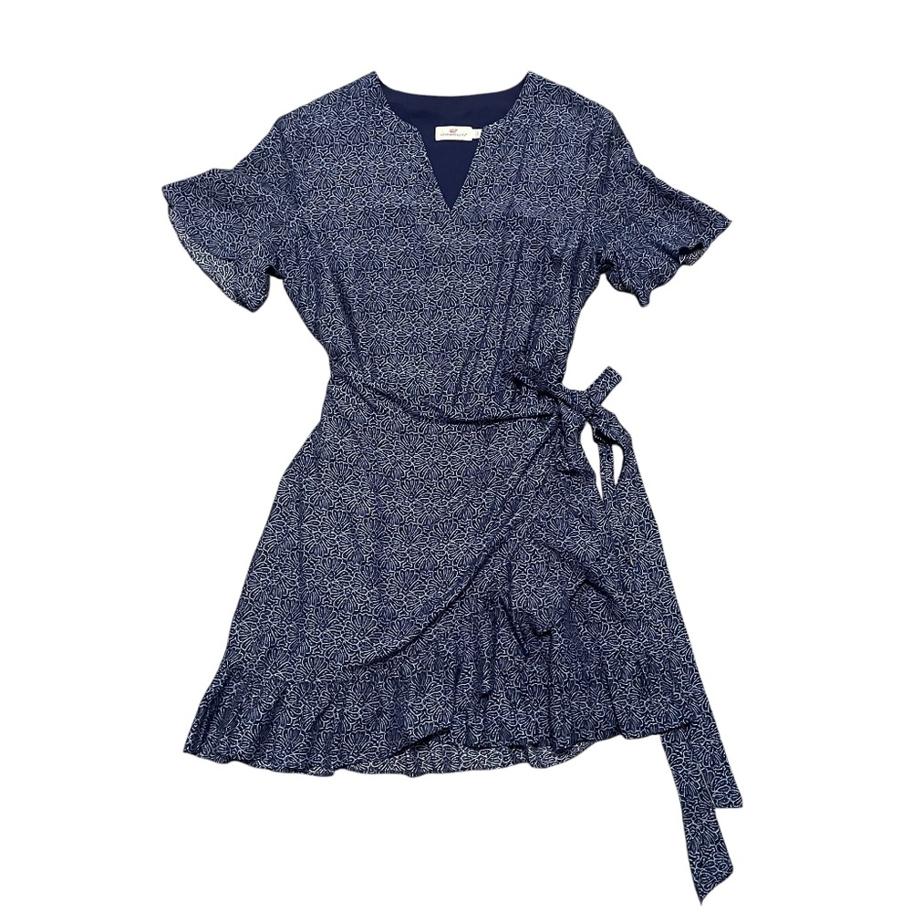 Vineyard Vines Navy Microprint Wrap Mini Dress